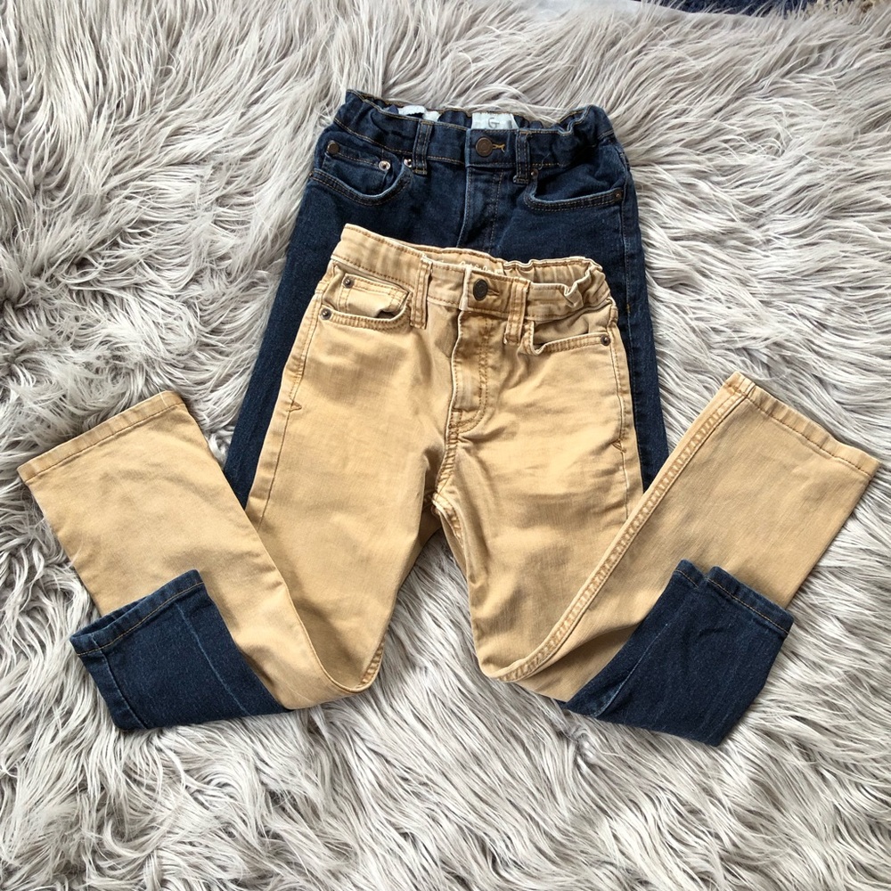 Kids Lucky Brand and Cat & Jack Jeans Bundle in Khaki and Dark Wash Blue, Size 6